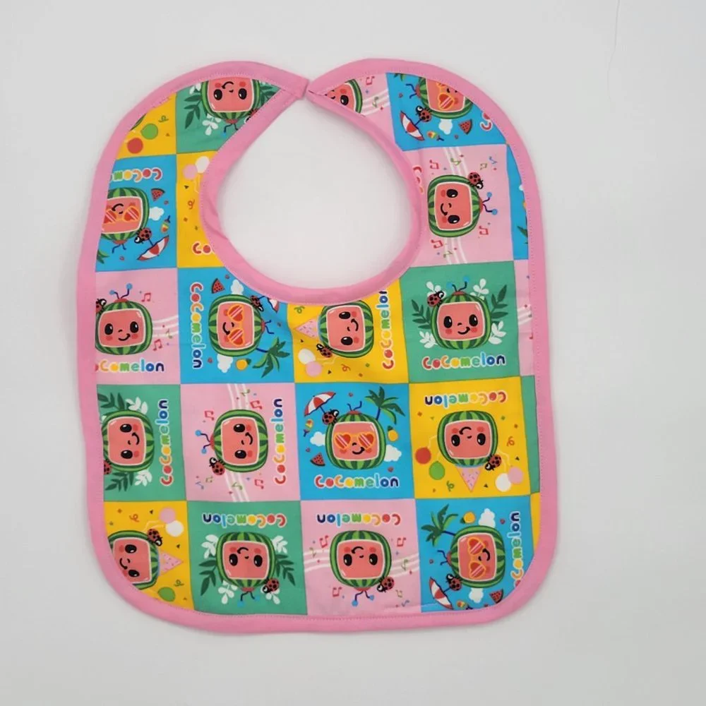 Handmade Watermelon/Lady bug print Toddler Bright Drool bib 12Wx14L.